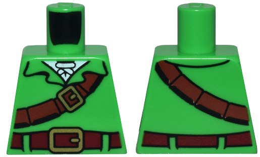 Lego Torso Tunic, Reddish Brown Strap and Dark Red Belt with Gold Buckles, White Shirt Pattern