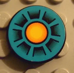 Tile, Round 2 x 2 with Dark Turquoise, Orange Circle, Black Wedges Pattern (Sticker) - Set 8266