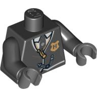 Lego Torso Suit and Tie with Hogwarts Crest Print, Black Arms, Dark Bluish Gray Hands / Black