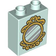 Lego Duplo Brick 1 x 2 x 2 with Mirror print / Light Aqua