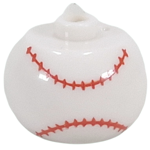Lego Pen Bead, Round Orb with Baseball with Red Horizontal Seam Print / White