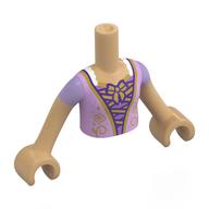 Lego Minidoll Torso Girl with Warm Tan Arms and Hands with Lavender/Pink Dress, Gold Decorations, Laces print / Warm Tan