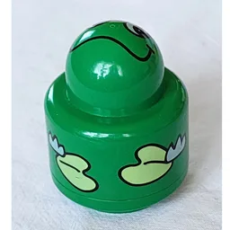 Primo Brick 1 x 1 with Round Rattle, Frog Print / Green