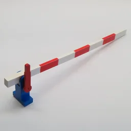 Train Level Crossing Gate Type 1, Assembly with Blue Base & Red Handle (Left) / White