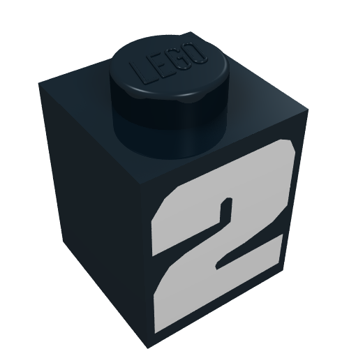 Lego Brick 1 x 1 with Bold White '2' Print / Black