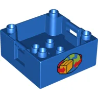 Duplo Container Box 4 x 4 with Studs on Corners with Box and Arrows and Globe Print / Blue