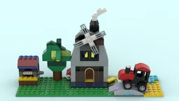 10696 Rural landscape (well, tree, mill, tractor)