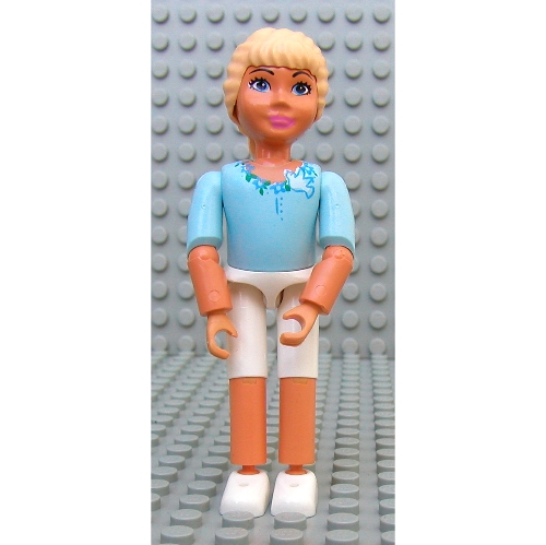 Lego Belville Figure Articulated Elbows, Child, Female, Light Yellow Hair, Short White Pants, Light Blue Shirt Print (Princess) / Light Blue