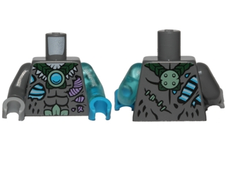 Lego Torso Feathers, Scars and Blue Chi Pattern / Trans-Light Blue Arm Left / Dk Bluish Gray Arm Right / Dark Azure Hand Left / Lt Bluish Gray Hand Right