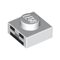 Lego Plate 1 x 1 with Pixelated Skeleton Face, Black Eyes, Moth, Light Bluish Grey Nose print / White