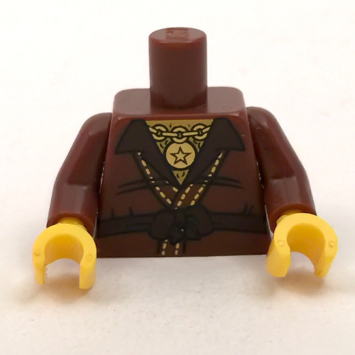 Lego Torso Robe, Gold Chain / Gold Star on Back Print, Reddish Brown Arms, Yellow Hands / Reddish Brown