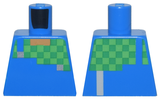 Lego Torso Pixelated Overalls and Green and Bright Green Checkered Shirt Pattern