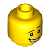 Minifig Head Watermelon Dude, Eyebrows Left Raised, Lopsided Smile, Eyes / Sunglasses Print / Yellow