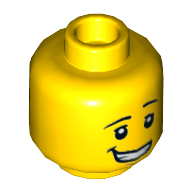 Lego Minifig Head Watermelon Dude, Eyebrows Left Raised, Lopsided Smile, Eyes / Sunglasses Print / Yellow