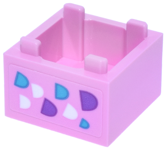 Lego Container, Box 2 x 2 x 1 - Top Opening with Raised Inner Bottom with Medium Lavender, Medium Azure and White Half Circle Confetti Pattern on Both Sides (Stickers) - Set 42666