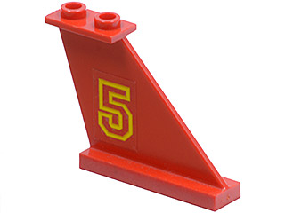 Lego Tail 4 x 1 x 3 with Yellow Number 5 Pattern Model Right Side (Sticker) - Set 6679