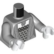 Lego Torso, Dress, Dark Bluish Grey Trim, Corset with Black Harts, White Chest print, Light Bluish Gray Arms, White Hands / Light Bluish Gray