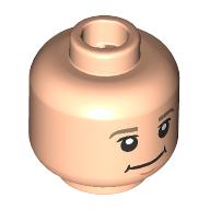 Lego Minifig Head Augustus Gloop, Dark Tan Eyebrows, Neutral Smile / Chubby Cheeks, Reddish Brown Chocolate Stain / Light Nougat