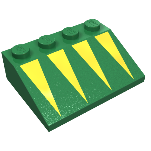 Lego Brick Sloped 33° 3 x 4 with Yellow Triangles Print / Green
