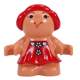 Duplo Figure Little Forest Friend Female, Red Dress with Two White Flower Buttons Print (Lolly Strawberry) / Nougat