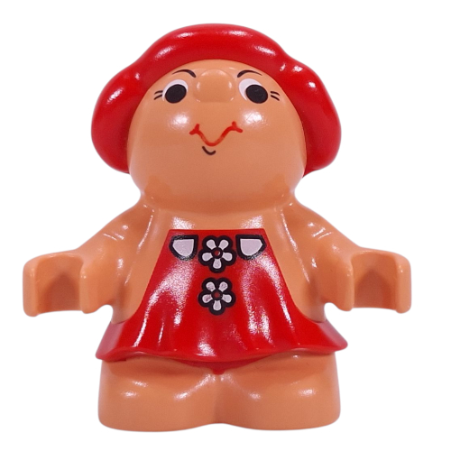 Lego Duplo Figure Little Forest Friend Female, Red Dress with Two White Flower Buttons Print (Lolly Strawberry) / Nougat