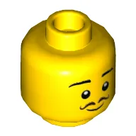 Minifig Head Mr Produce, Thin Eyebrows, Curly Brown Moustache, Smile Print / Yellow