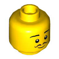 Lego Minifig Head Mr Produce, Thin Eyebrows, Curly Brown Moustache, Smile Print / Yellow