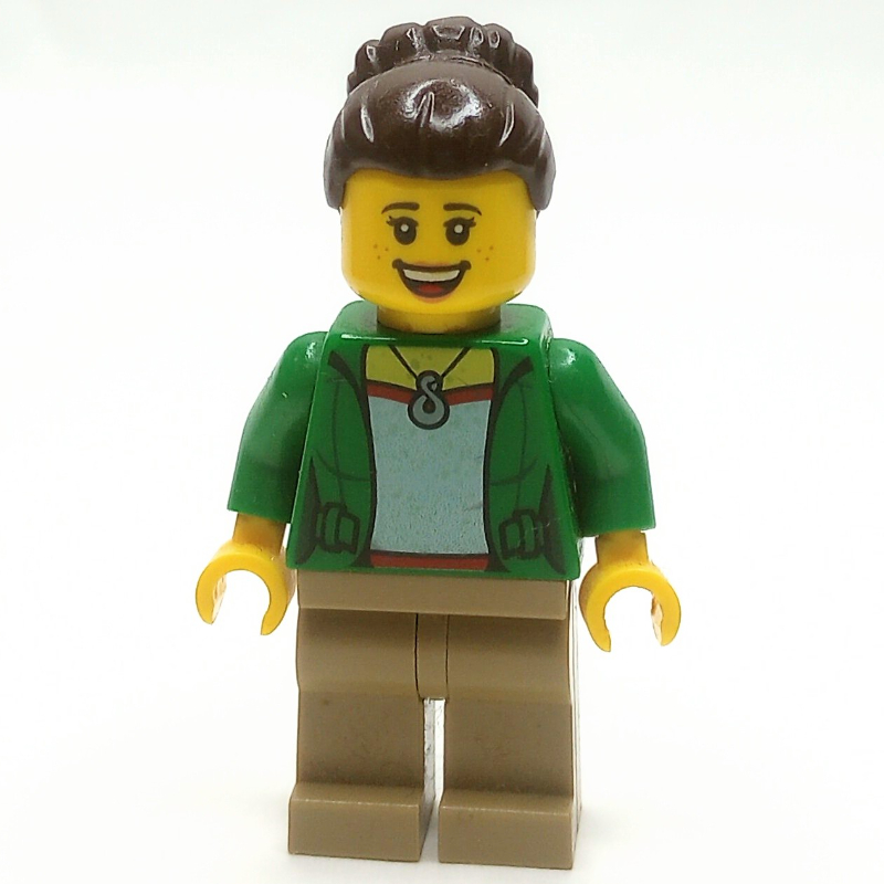Lego Green Torso, Dark Tan Legs, Dark Brown Hair