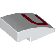 Brick Curved 3 x 2 No Studs with Red 'U' Print / White