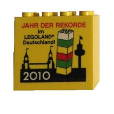 Lego Brick 2 x 4 x 3 with 'JAHR DER REKORDE im LEGOLAND Deutschland 2010' Print / Yellow