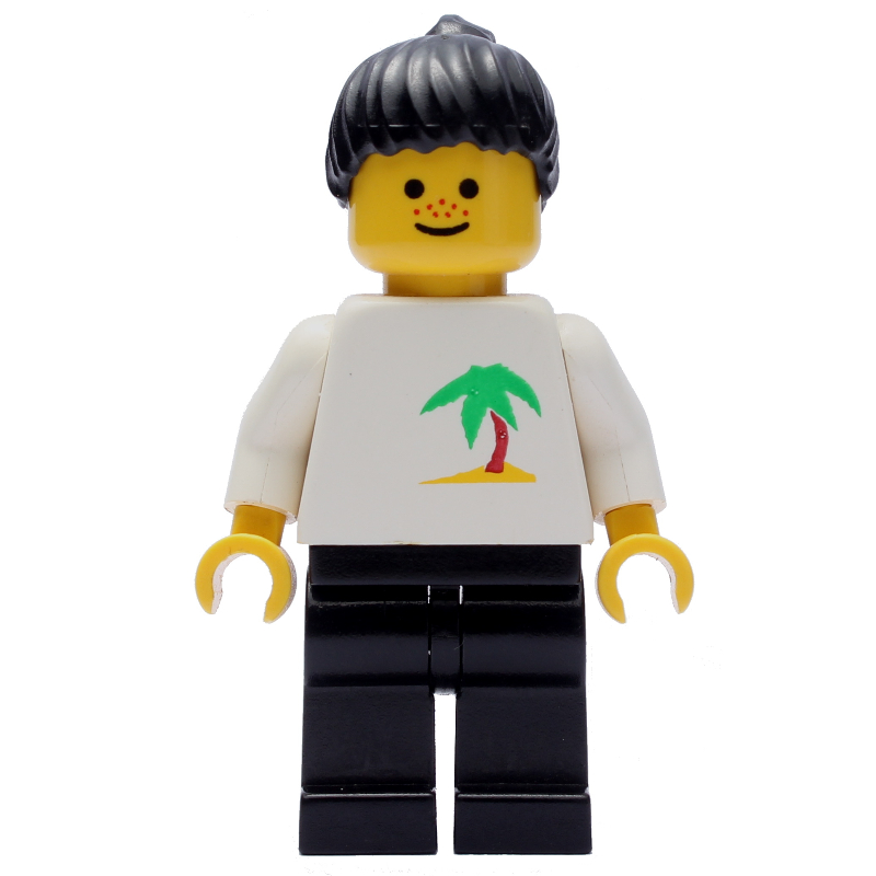Lego White Torso, Palm Tree, Black Legs, Black Hair