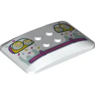 Brick Curved 6 x 4 x 2/3 Quad Curved with 2 x 2 Studs with Headlights, Sprinkles, Magenta Bumper Print