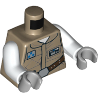 Lego Torso Jacket Vest with Seam Lines, Dark Brown Belt, ID Badge Print, White Arms, Light Bluish Gray Hands / Dark Tan