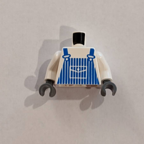 Lego Torso Overalls with Blue Stripes Print, White Arms, Dark Gray Hands / White