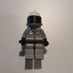 Fireman, Light Gray Fire Suit with Gauge and Pocket, White Helmet with Visor, Breathing Apparatus, Airtanks, Moustache
