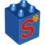Duplo Brick 2 x 2 x 2 with 'S' and Sun Print / Blue