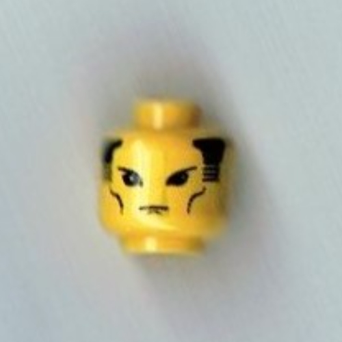 Lego Minifig Head Dragon Fortress Guard, Sideburns, Thin Mouth, Cheek Line Print / Yellow