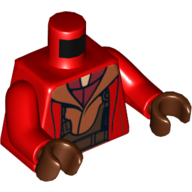 Lego Torso Jacket with Sand Red Harness Print (Naboo Fighter), Red Arms, Reddish Brown Hands / Red
