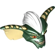 Minifig Head Special, Gremlin with White Mohawk, Tan Ears, Spots and Teeth, and Red Eyes Print / Dark Green