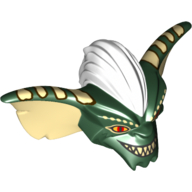 Lego Minifig Head Special, Gremlin with White Mohawk, Tan Ears, Spots and Teeth, and Red Eyes Print / Dark Green