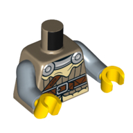 Lego Torso, Uniform, Silver Decorations, Tan Cloak/Shirt, Reddish Brown Belt print, Sand Blue Arms, Yellow Hands / Dark Tan