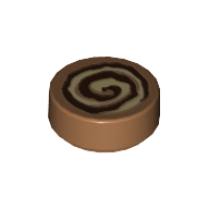 Lego Tile Round 1 x 1 with Cinnamon Roll Print / Medium Nougat