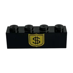 Brick 1 x 4 with Black Dollar Sign on Yellow Badge Print / Black