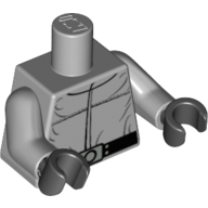 Lego Torso Jumpsuit, Wrinkly, Black Belt and Silver Buckle Print, Light Bluish Gray Arms, Black Hands / Light Bluish Gray