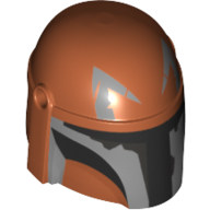 Lego Helmet Mandalorian with Holes, Black and Light Bluish Gray print / Dark Orange