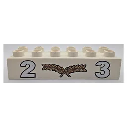 Duplo Brick 2 x 6 with Silver '2' and '3' with Center Gold Laurels Print / White