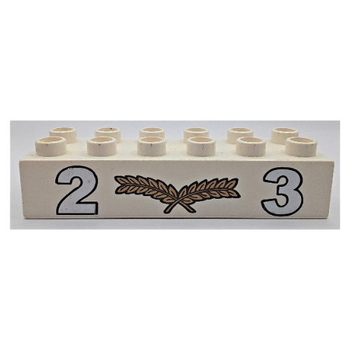 Lego Duplo Brick 2 x 6 with Silver '2' and '3' with Center Gold Laurels Print / White