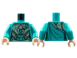 Torso Female Armor, Lime Breastplate, Silver Circle and Trim Pattern / Dark Turquoise Arms / Light Nougat Hands