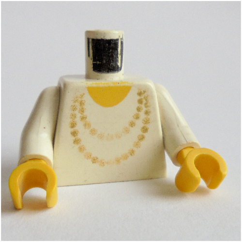 Lego Torso Necklace Gold and Yellow Neck Print, White Arms, Yellow Hands / White