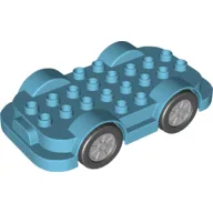 Duplo Car Base 4 x 8 with Four Black Wheels and Silver Hubs / Medium Azure